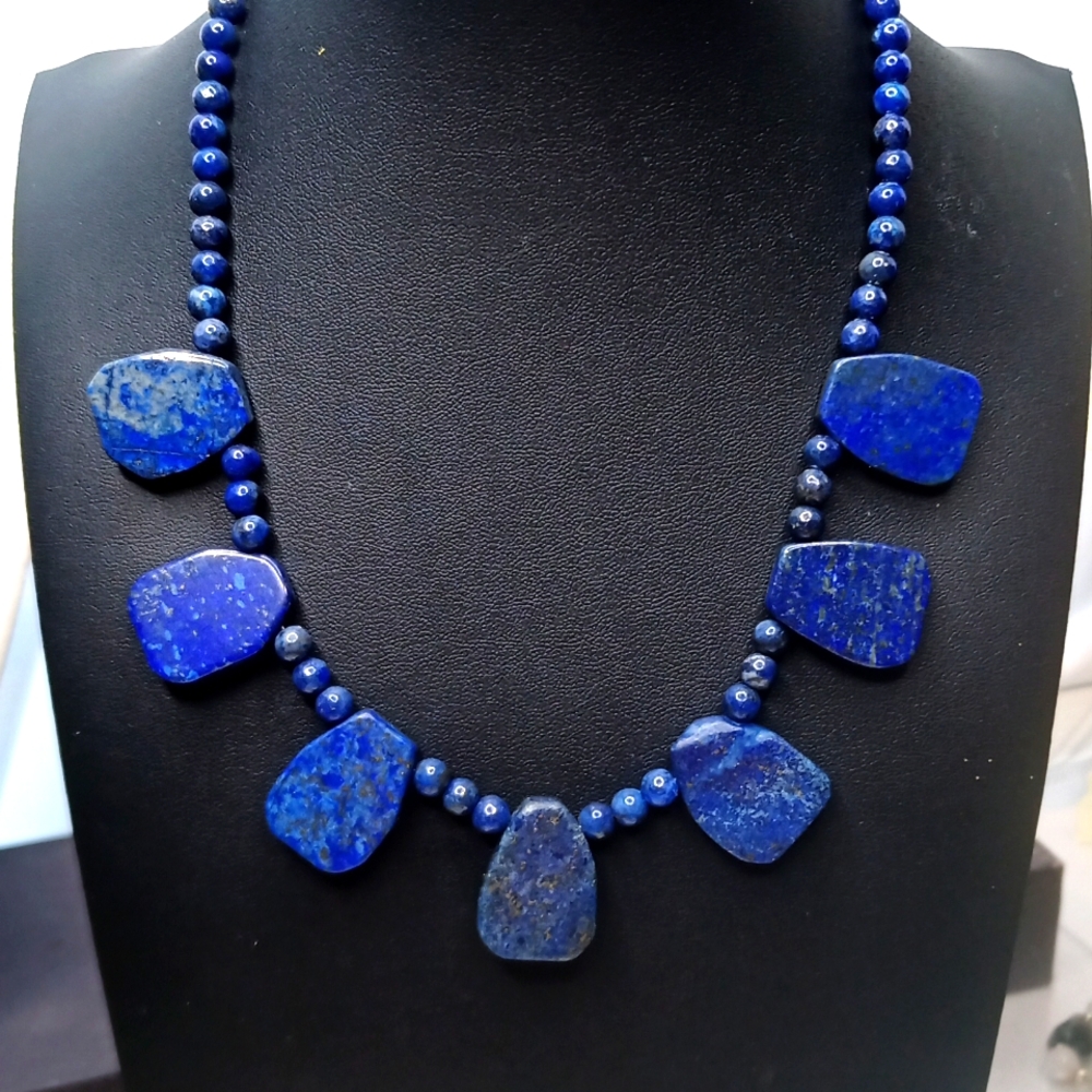 Genuine Lapis Lazuli slab stone handmade necklace